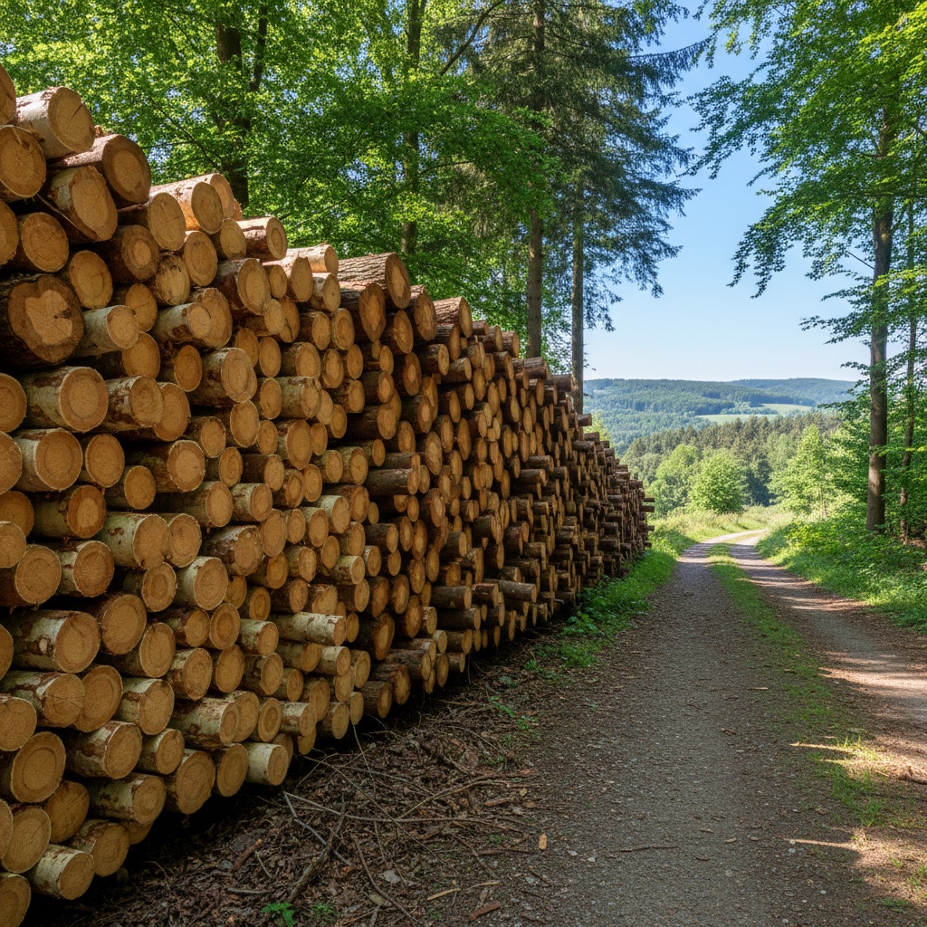 Eichenstämme und Buchenholz im Wald bei Lippe — Laubholzmarkt 2026